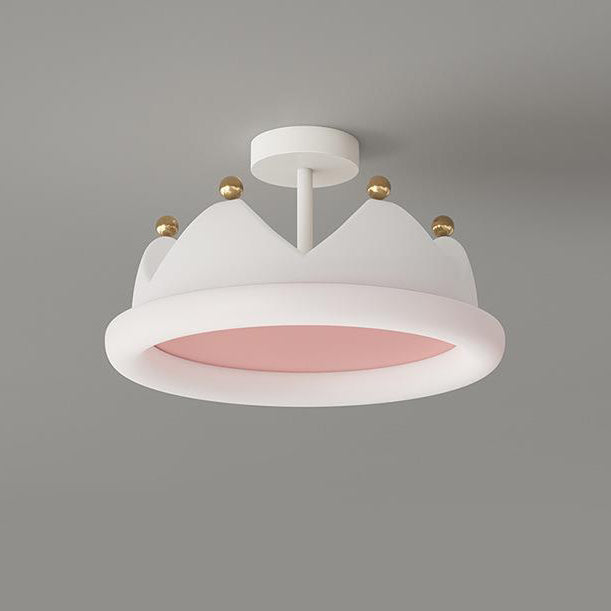 Contemporary Kids Crown Iron PE LED Semi-Flush Mount Ceiling Light Bedroom Lighting Fixture Modern Nursery Decor Creative Design Childrens Room Illumination Stylish Playroom Ceiling Lamp