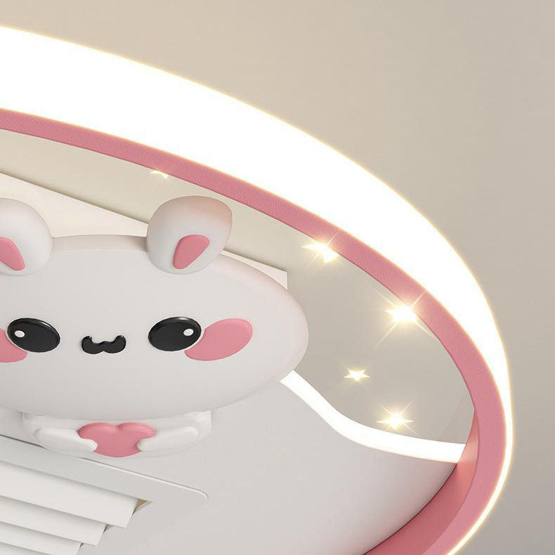 Contemporary Acrylic Astronaut Moon LED Ceiling Fan Light - Kids Bedroom Flush Mount, Invisible Bladeless Design.