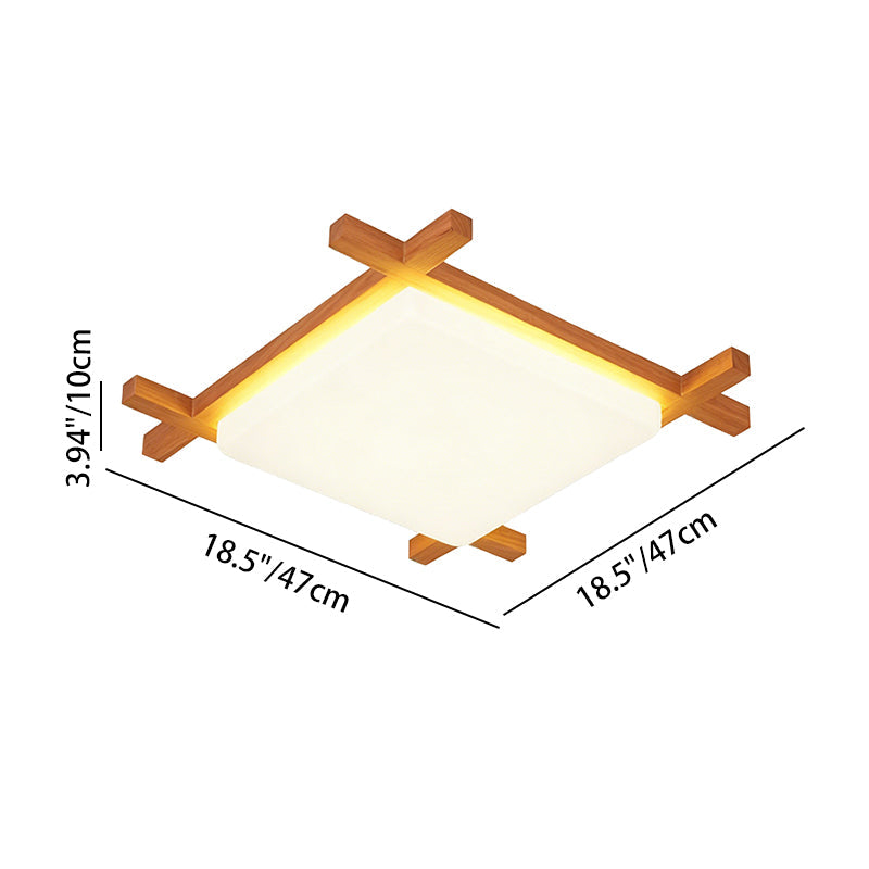 Traditional Japanese Tatami LED Flush Mount Ceiling Light - Square Acrylic Design for Bedroom