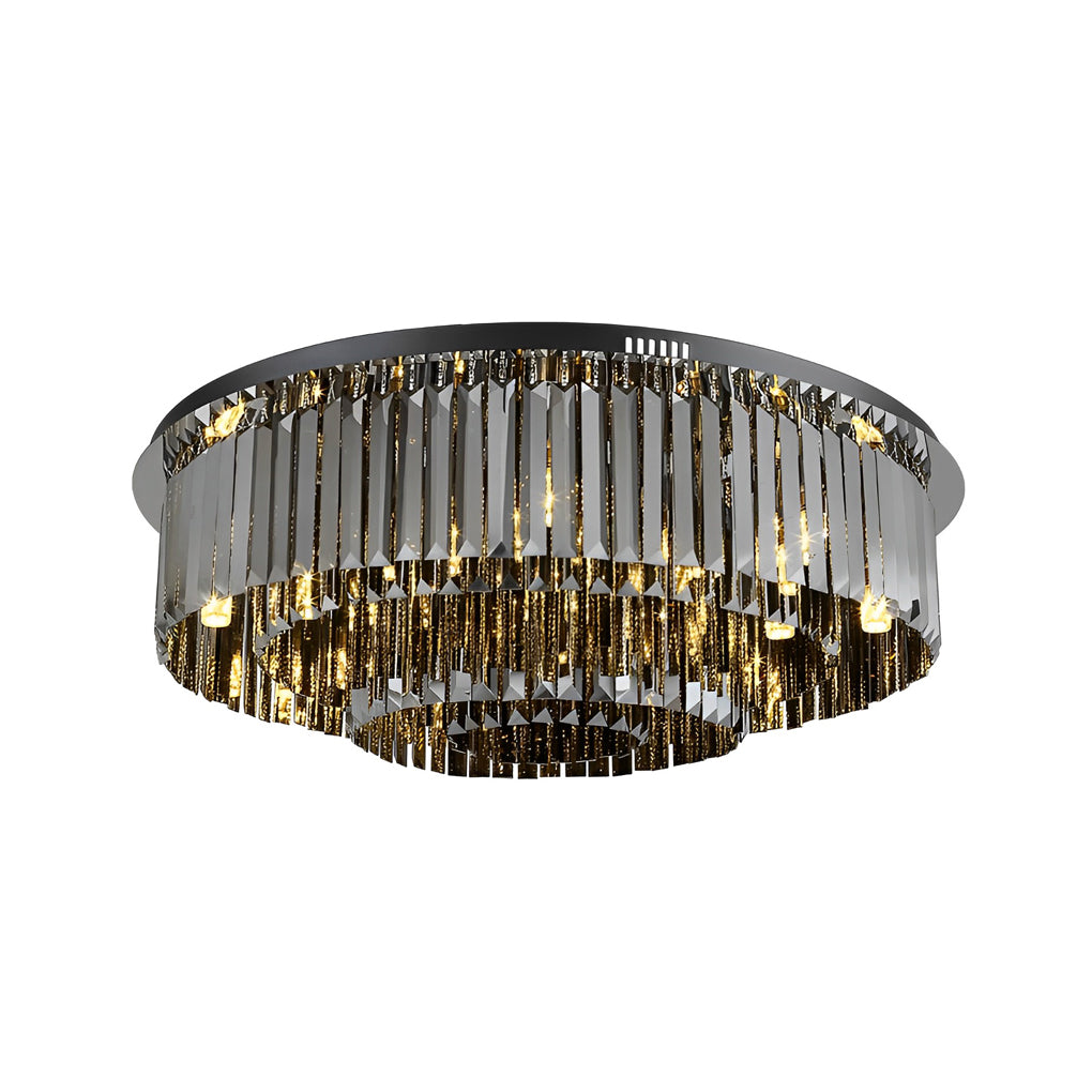 Multilayer Smoky Gray Crystal Dimming Ceiling Lights - Three Step Dimmer, Elegant Lighting Fixture, Modern Home Decor, Adjustable Brightness, Stylish Pendant Light