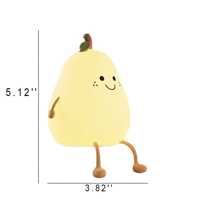 Creative Fruit Pear Silicone LED Night Light USB Table Lamp Soft Glow Rechargeable Nursery Light Kids Bedroom Decor Battery Operated Portable Nightlight Safe Touch Dimmer Mood Lighting Eco-Friendly Gift