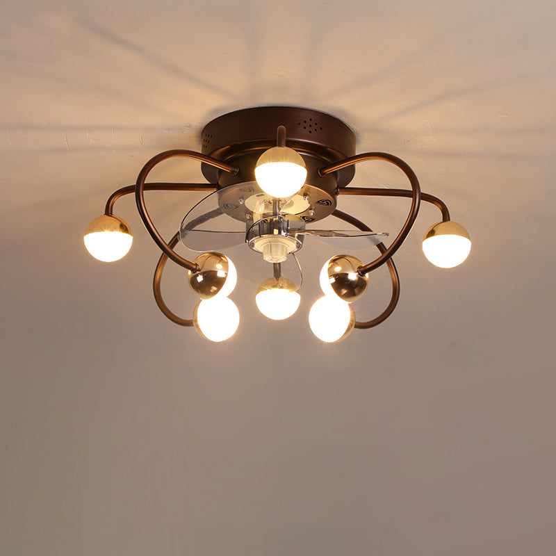 Nordic Creative Cage LED Semi-Flush Mount Ceiling Fan Light