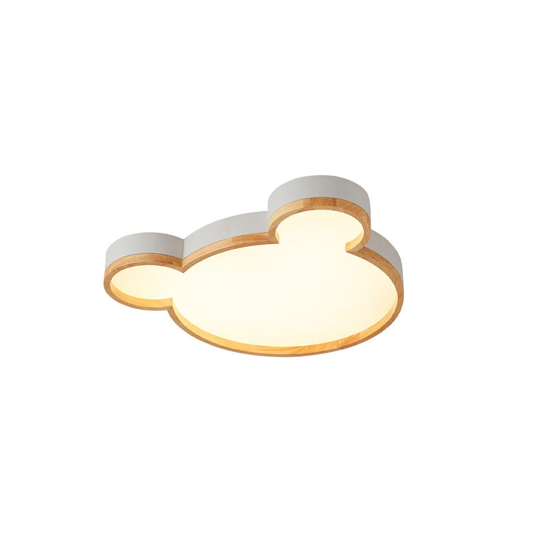 Nordic Wood Bear Shape LED Kids Ceiling Light - Flush Mount Illumination for Children's Room