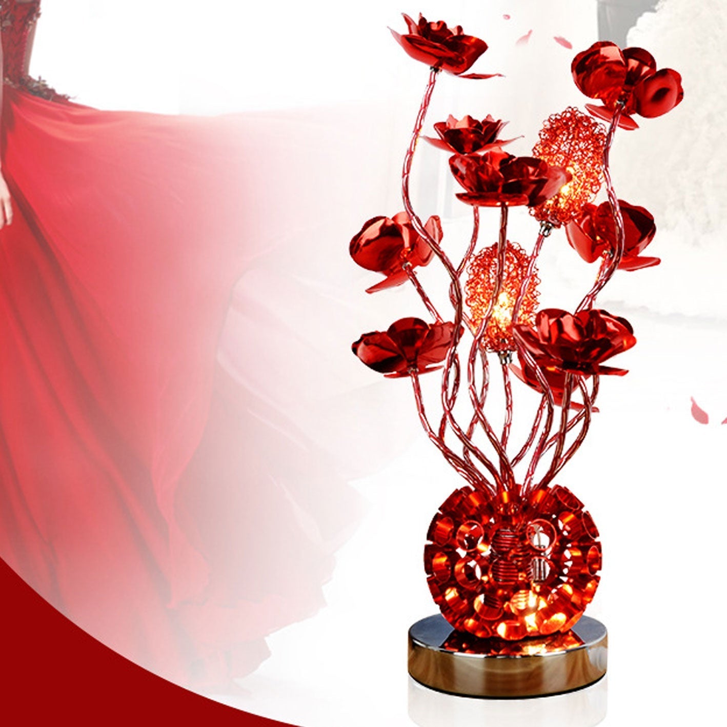 Rose Aluminum LED Table Lamp - Modern Design, Stylish Lighting, Energy Efficient, Home Decor, Bedroom, Living Room, Adjustable Brightness