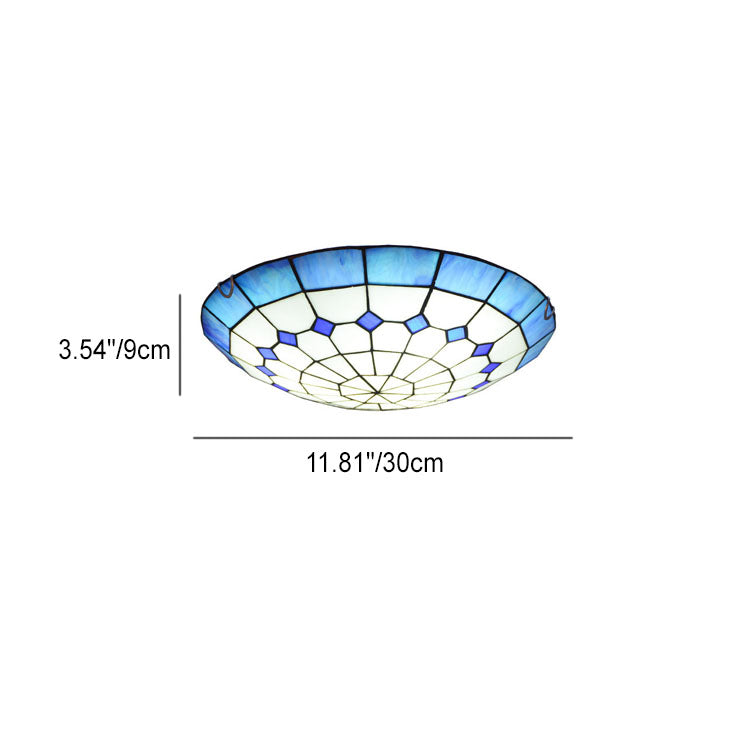 Tiffany Mediterranean Stained Glass Dome Flush Mount Ceiling Light - 2-Light Hallway Fixture