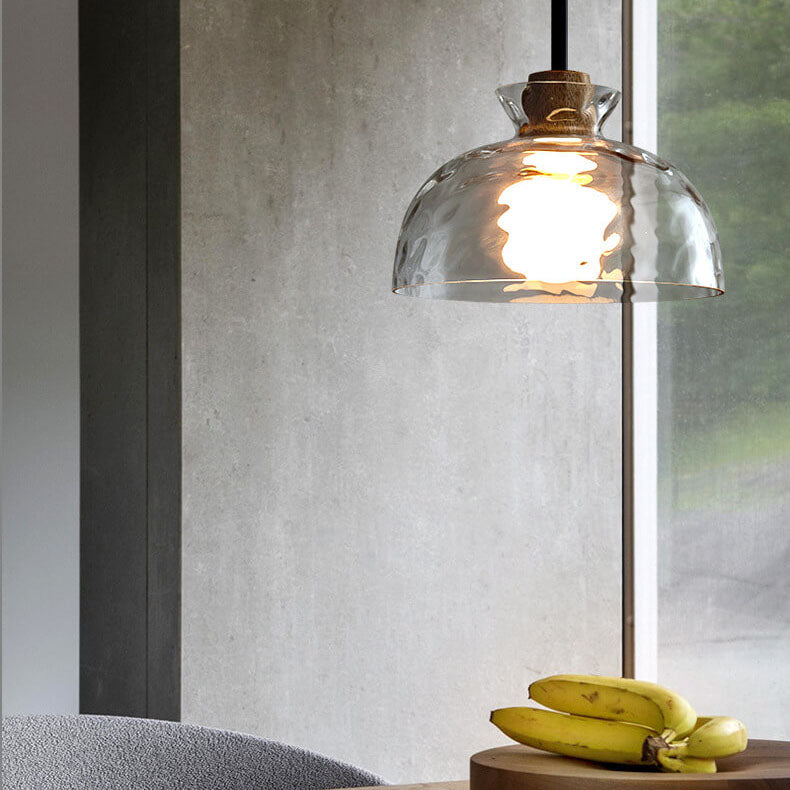 Nordic Clear Rippled Glass Pendant Light - 1-Light Shade, Modern Minimalist Design, Scandinavian Lighting, Home Decor, Kitchen Light Fixture