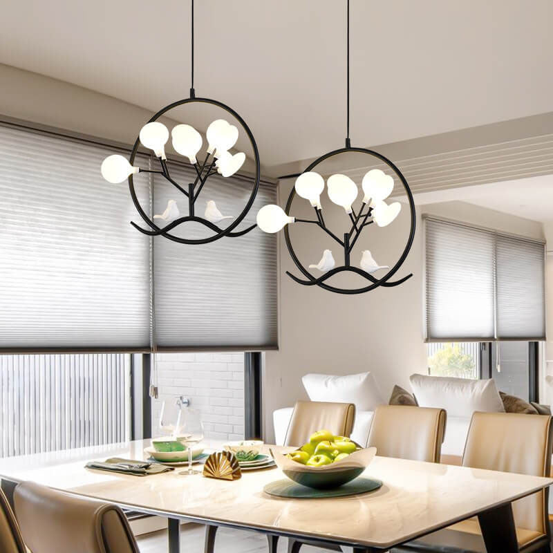 Nordic Metal Circular Bird Branch 9-Light Chandelier - Modern Pendant Lighting, Rustic Home Decor, Adjustable Brightness, Elegant Design, Contemporary Fixture