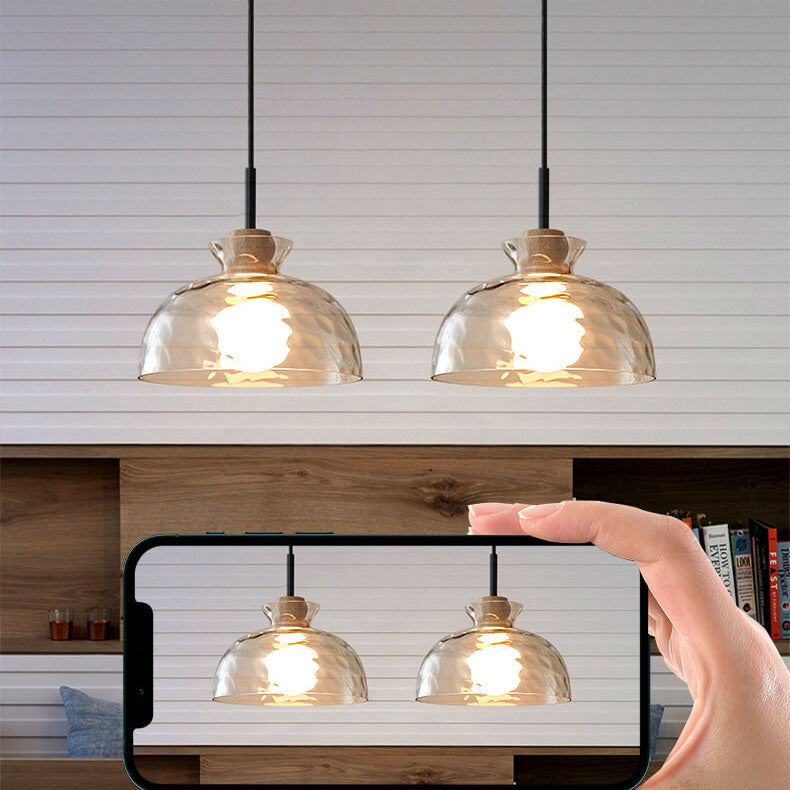 Nordic Clear Rippled Glass Pendant Light - 1-Light Shade, Modern Minimalist Design, Scandinavian Lighting, Home Decor, Kitchen Light Fixture