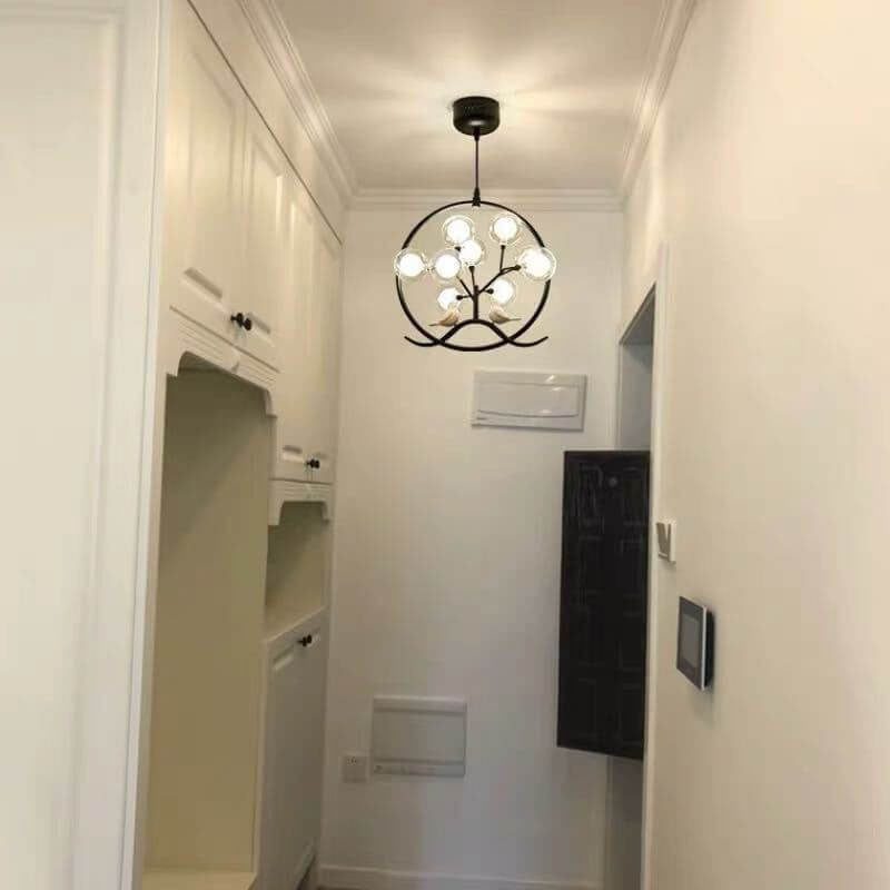 Nordic Metal Circular Bird Branch 9-Light Chandelier - Modern Pendant Lighting, Rustic Home Decor, Adjustable Brightness, Elegant Design, Contemporary Fixture