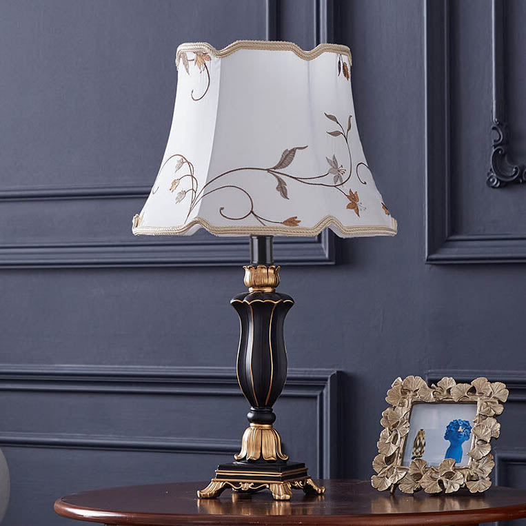 Round Fabric Resin Base Classical 1-Light Table Lamp, Modern Lighting Fixture, Home Decor Table Lamp, Elegant Nightstand Lamp, Living Room Lighting, Bedroom Lamps, Decorative Accent Lamp, Stylish Resin Base, Versatile Table Light for Any Room