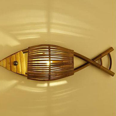 Vintage Bamboo Weaving Fish Wall Sconce Lamp - 1-Light, Rustic Decor, Coastal Home Lighting, Nautical Wall Art
