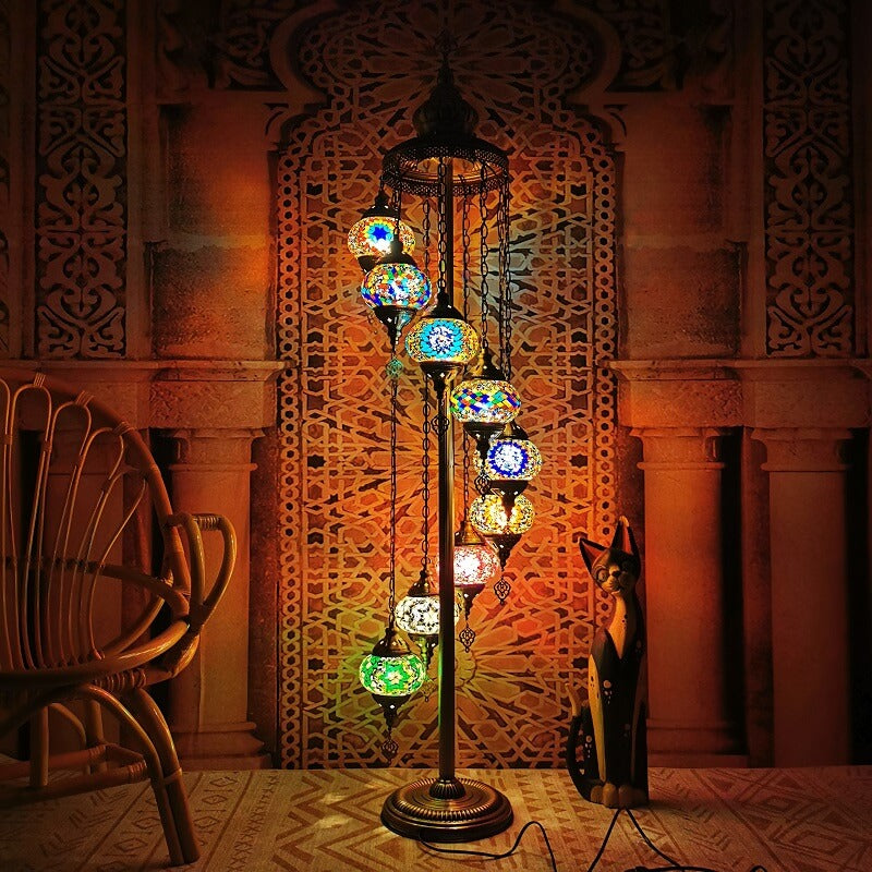 Retro Turkish Moroccan Globe 9-Light Floor Lamp - Vintage Boho Decor Lighting