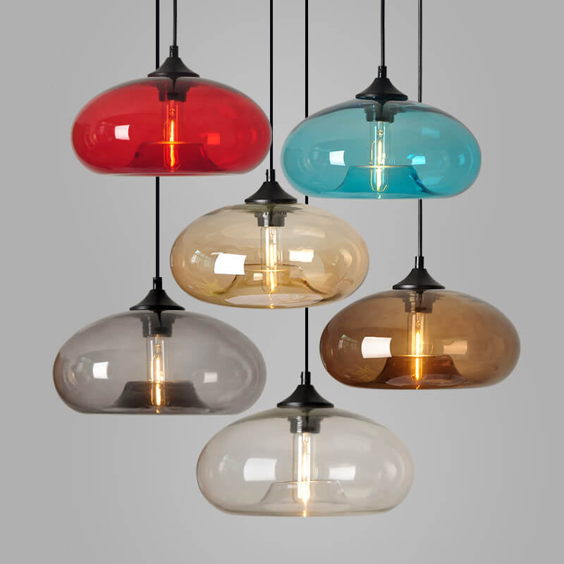 Colored Glass Oval 1-Light Pendant – Modern Lighting Fixture, Decorative Hang Light, Home Interior Design, Bohemian Style Decor