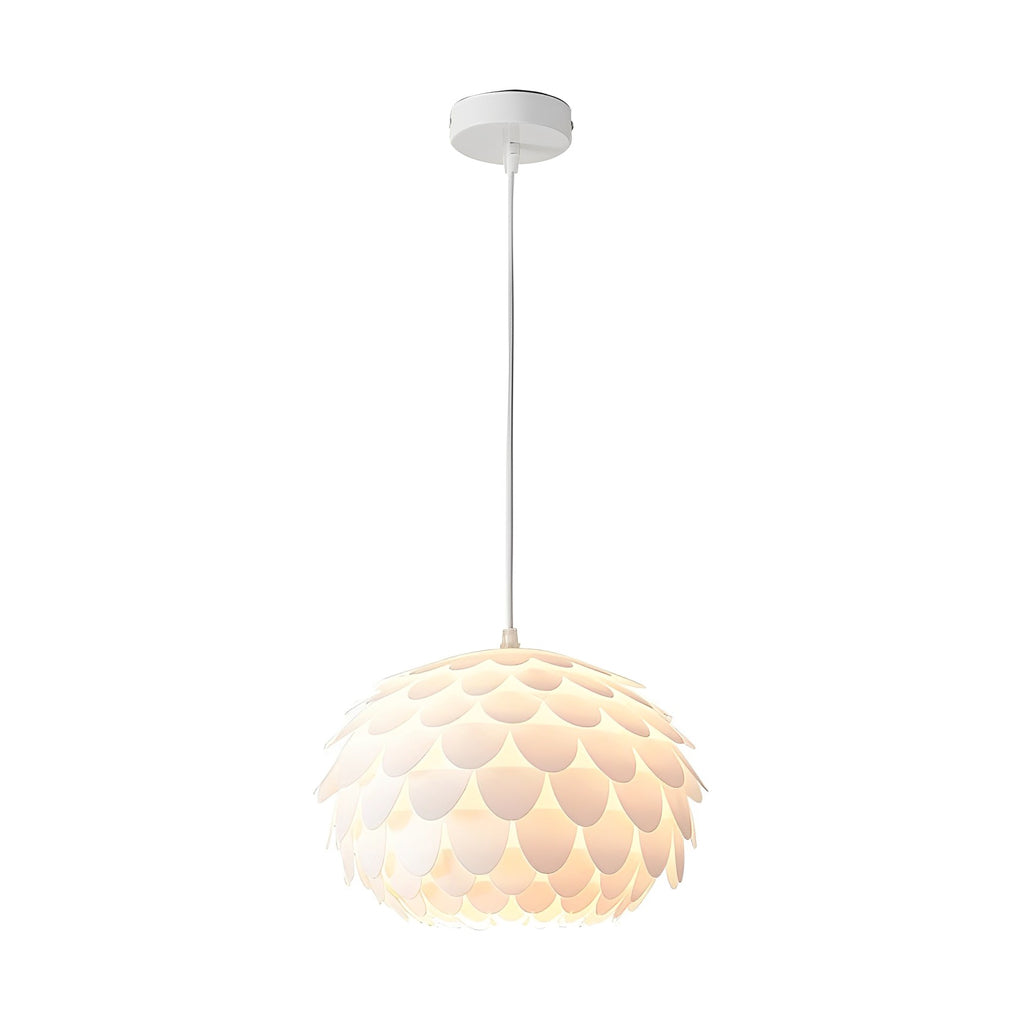 Round Fish Scales LED Pendant Light - Three Step Dimming, Modern White Design