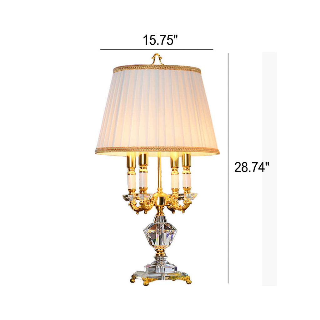 European Luxury Fabric Candle Holder Crystal Base 4-Light Table Lamp