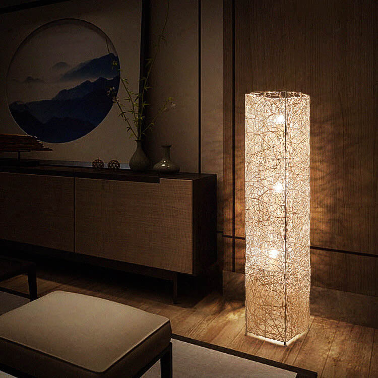 Minimalist Rattan Weaving 3-Light Floor Lamp - Column Design, Eco-Friendly Lighting, Bohemian Home Decor, Adjustable Brightness, Stylish Indoor Lighting, Warm Ambiance Lamp