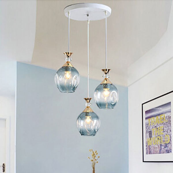 Contemporary Nordic Gradient Glass Orb 1/3 Light Island Chandelier for Living Room