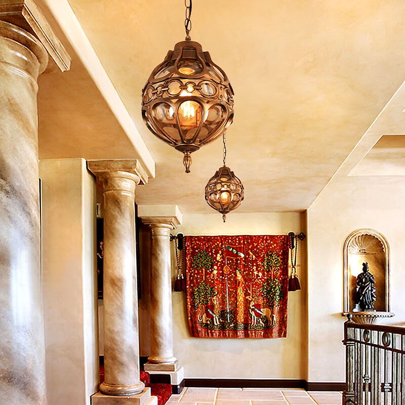 Retro Industrial Globe Pendant Light - 1-Light Waterproof Outdoor Fixture