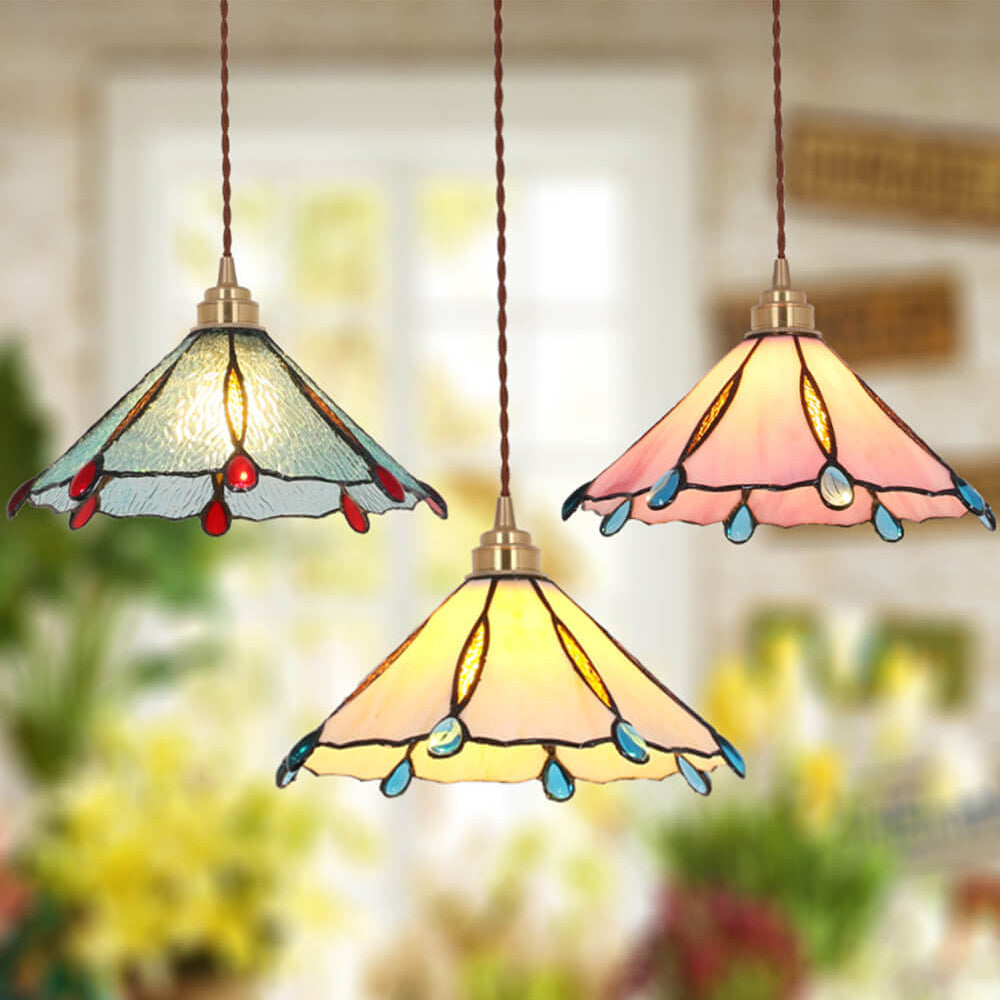 Vintage Tiffany Stained Glass Umbrella Pendant Light - 1-Light Fixture for Home Decor