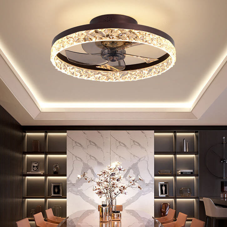 Modern Circle Ring LED Semi-Flush Mount Ceiling Fan Light Fixture