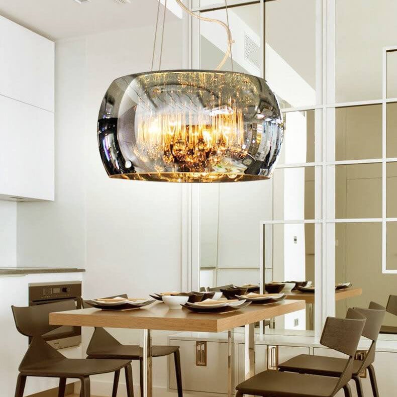 Modern Glass Shade Crystal 6-Light Chandelier - Elegant Lighting Fixture for Dining Room and Living Space