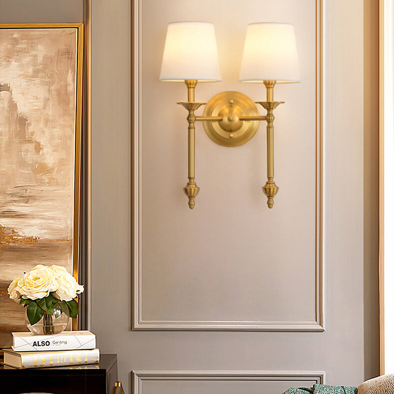 Modern Brass Fabric Shade Wall Sconce Light