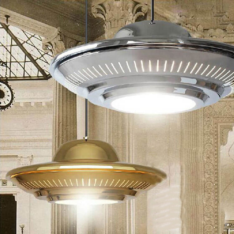 Industrial Vintage Iron Flying Saucer Pendant Light - 1-Light Fixture for Kitchen & Dining Rooms, Retro Metal Hanging Light, Edison Bulb Compatible, Rustic Home Decor