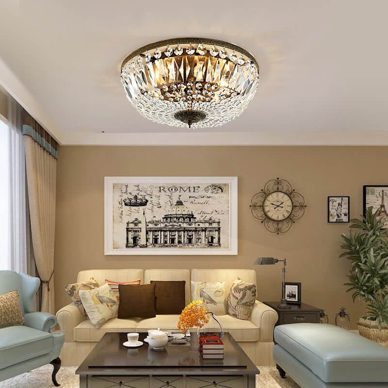 Vintage Round Crystal Flush Mount Ceiling Light 4/6 Light Fixture