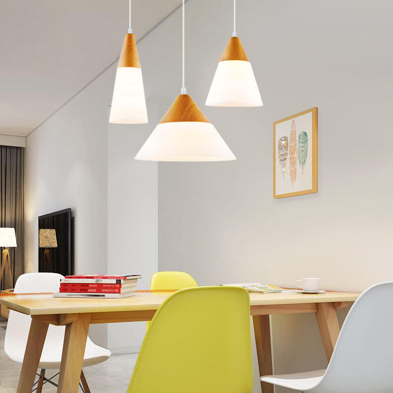 Nordic Wood Grain Glass Pendant Light - Cone Shaped 1-Light Fixture