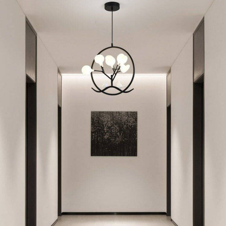 Nordic Metal Circular Bird Branch 9-Light Chandelier - Modern Pendant Lighting, Rustic Home Decor, Adjustable Brightness, Elegant Design, Contemporary Fixture