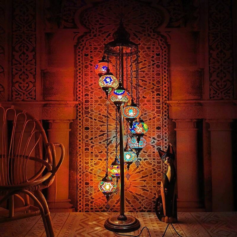 Retro Turkish Moroccan Globe 9-Light Floor Lamp - Vintage Boho Decor Lighting