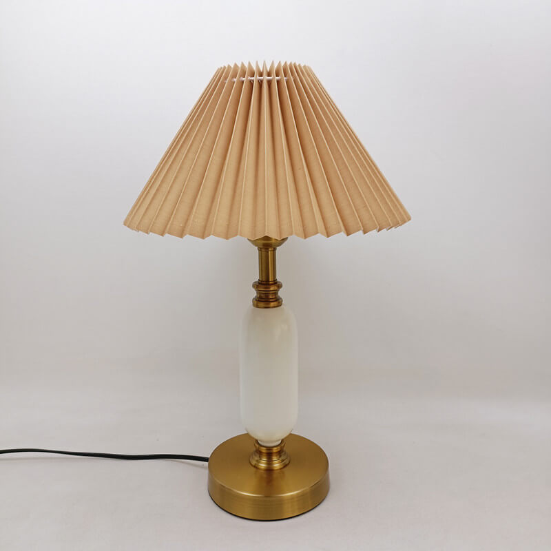 Traditional French Round Metal Pleated Shade 1-Light Table Lamp for Bedroom