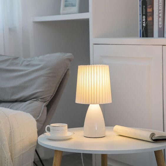 Nordic Vintage Pleated Shade Glass Base Table Lamp - 1-Light Design, Elegant Home Lighting, Retro Style, Living Room Decor