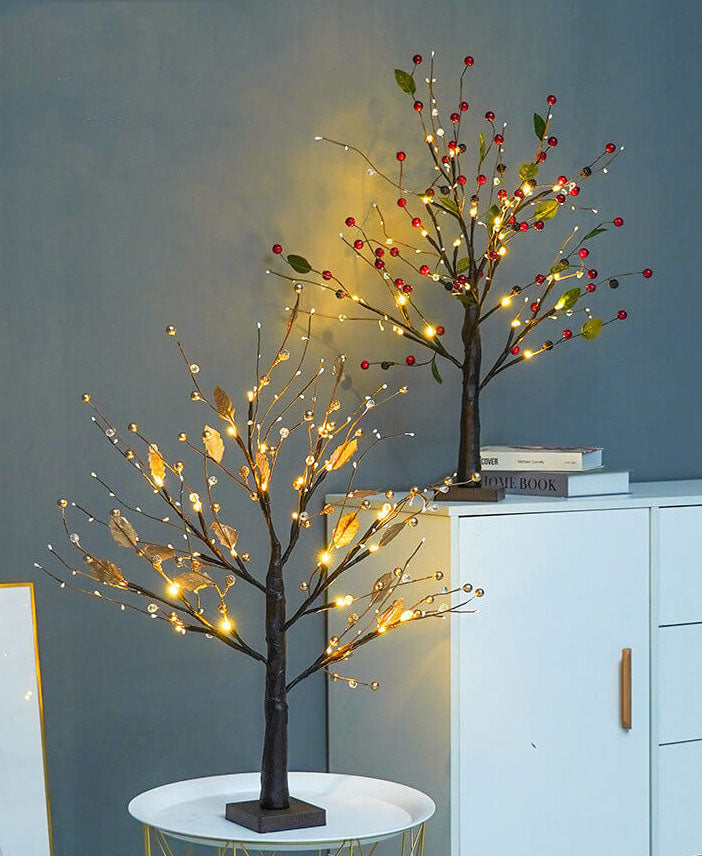 Red Fruits Pine Tree Light Small LED Battery Decoration Table Lamp - Festive Holiday Decor, Tabletop Decoration, Christmas Lighting, Battery Operated Pinecone Lamp, Home Decoration, Seasonal Table Light, LED Christmas Tree Lamp, Cozy Room Ambiance, Unique