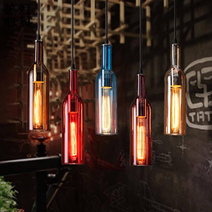 Antique Glass Wine Bottle Pendant Light, 1-Light Vintage Chandelier, Rustic Home Decor, Industrial Hanging Fixture, Elegant Kitchen Lighting