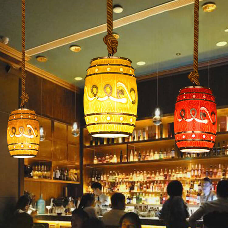 Vintage Wine Barrel Resin 1-Light Pendant Light Fixture