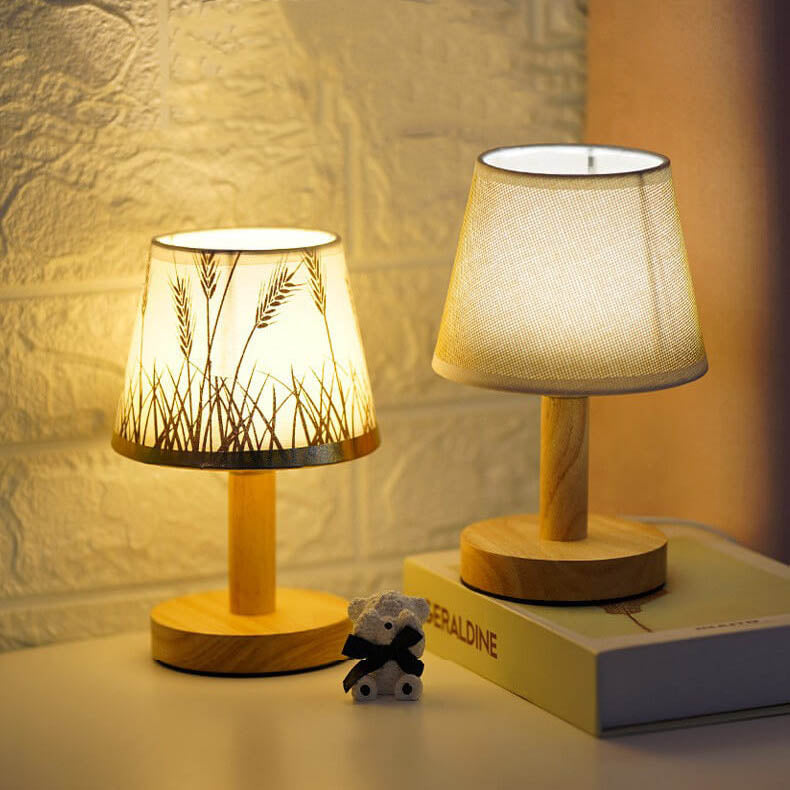 Vintage Linen Drum Shade LED Table Lamp - Home Lighting Accent