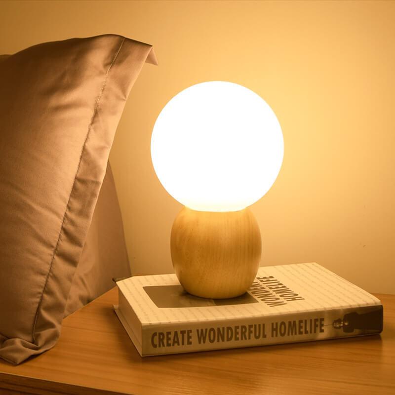 Nordic Solid Wood Milk White Glass Orb Table Lamp, 1-Light Modern Design, Elegant Desk Lighting, Contemporary Home Decor, Scandinavian Style Lighting