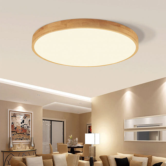 Nordic Solid Wood Ultra-Thin LED Flush Mount Ceiling Light