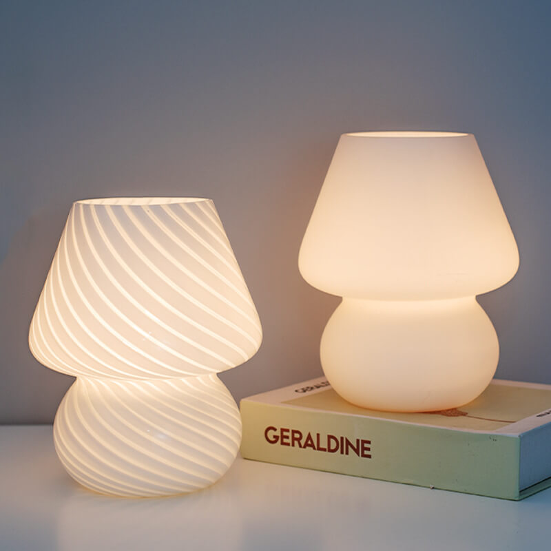 Retro Creative Glass Mushroom 1-Light LED Night Light Table Lamp, Vintage Home Decor, Stylish Bedroom Lighting, Decorative Nightlight for Nursery, Unique Gift Idea, USB Powered, Soft Glow, Functional Art Piece