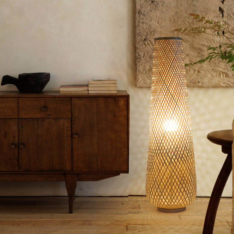Modern Bamboo Weaving 1-Light LED Floor Lamp - Eco-Friendly Home Lighting