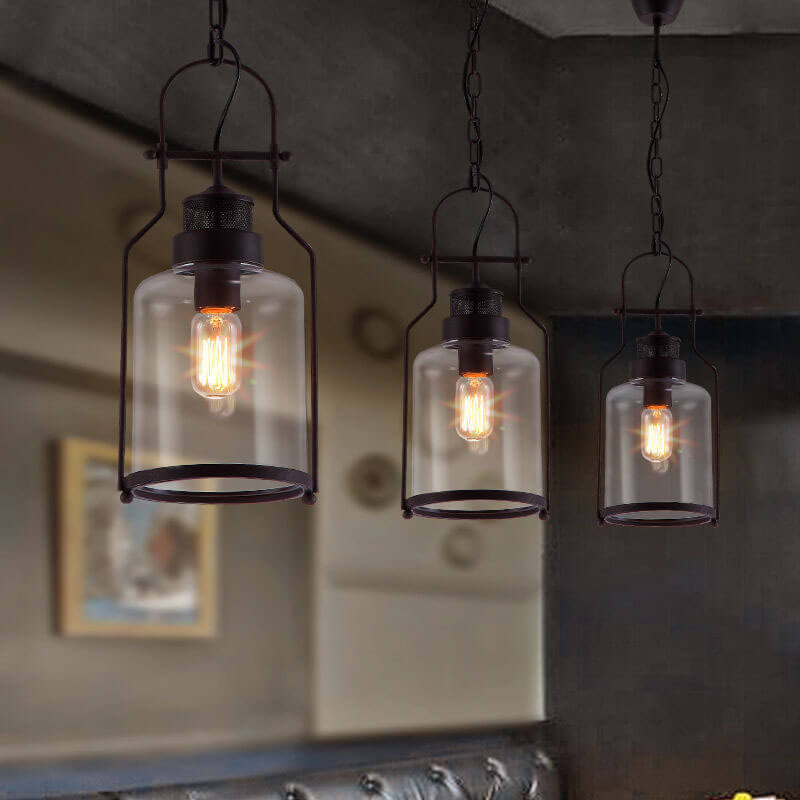 Industrial Vintage Iron Glass Jar Pendant Light - 1-Light Fixture for Rustic Decor, Retro Lighting, and Home Interiors