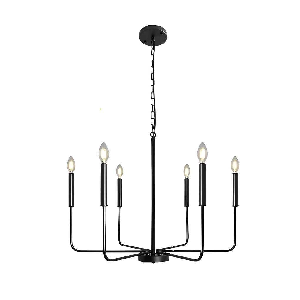 6-Light Rustic Iron Chandelier - American Style Candle Holder Lighting