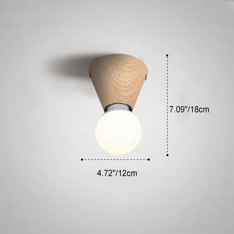 Japanese Minimalist Wood Grain Round Flush Mount Ceiling Light - 1-Light Glass Fixture