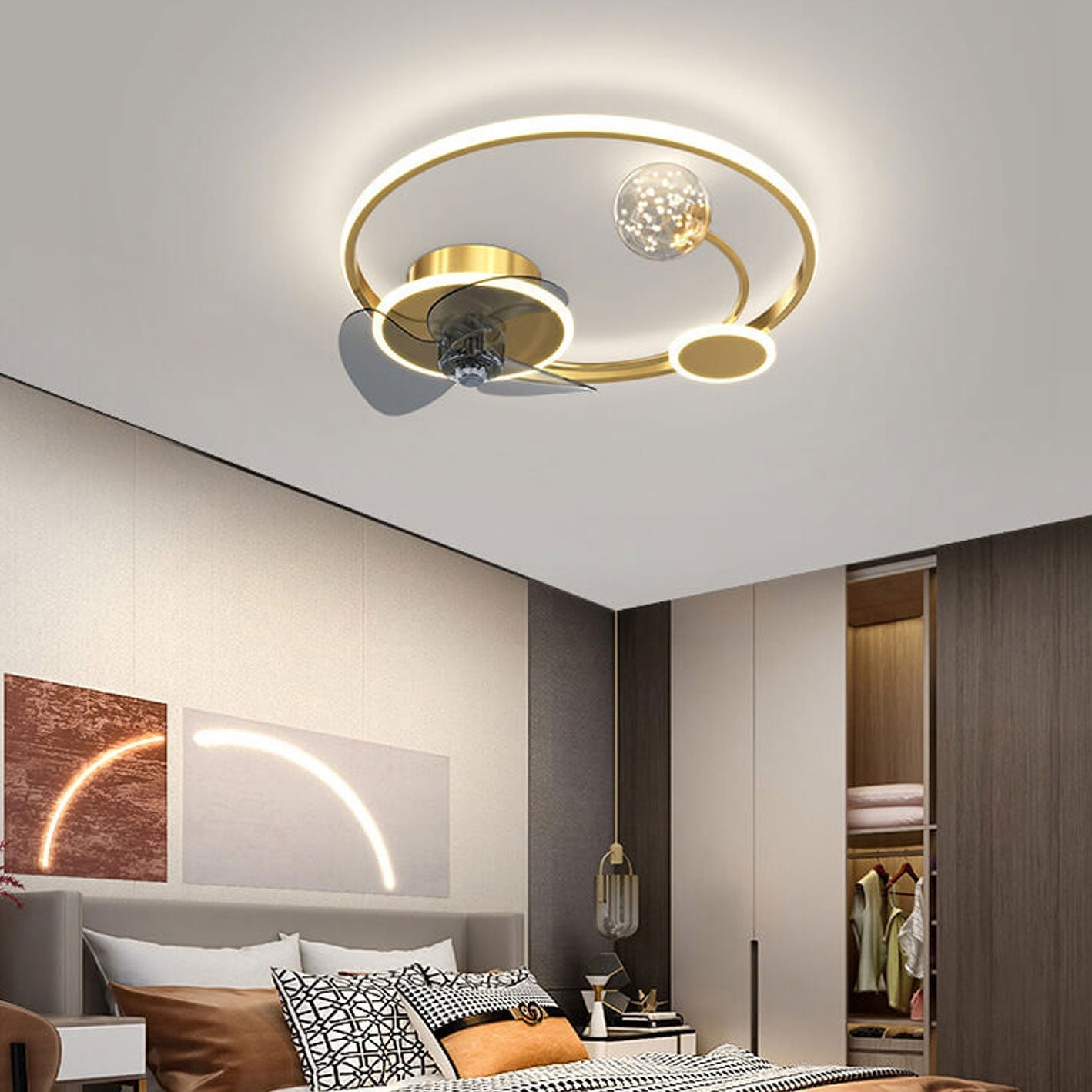 Modern Circle LED Flush Mount Ceiling Fan Light - Stylish, Energy-Efficient Ceiling Fixture for Home Decor