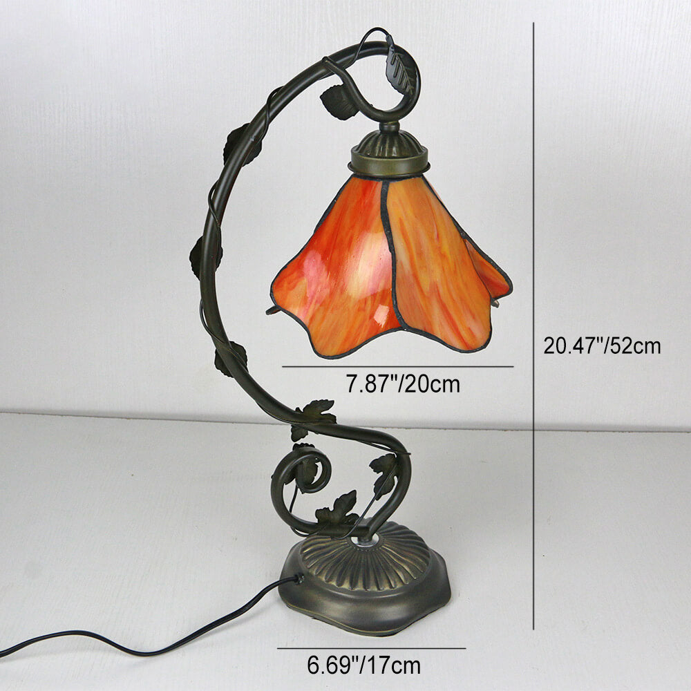Tiffany Simple Flower Petal Resin Stained Glass 1-Light Table Lamp, Vintage Style Stained Glass Lamp, Decorative Floral Accent Lamp, Home Decor Illumination, Tiffany Inspired Lighting, Art Glass Table Lamp for Living Room, Bedroom and Office, Handcrafted