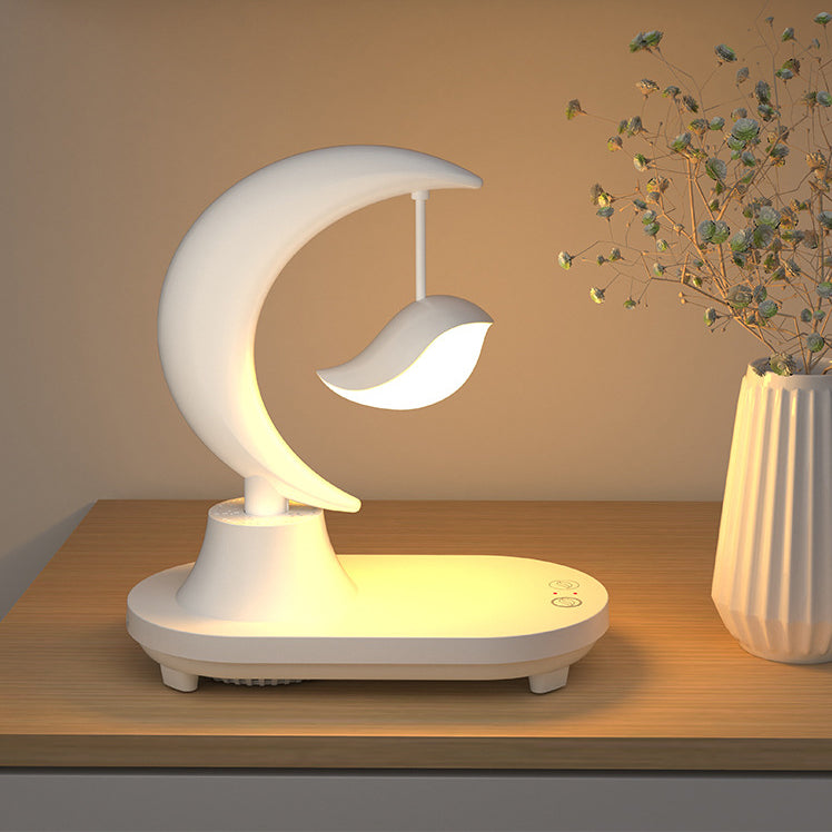 Modern Art Deco ABS Moon Shape Bluetooth Speaker Night Light LED Table Lamp - Wireless Design, USB Rechargeable, Touch Control, Ambient Lighting, Smart Home Décor, Music Player, Gift Idea for Bedroom, Living Room, Office, Kids Room