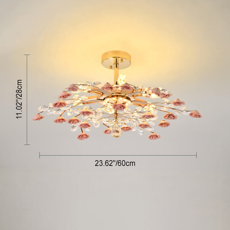 Modern Luxury Rose Iron Ceramic Crystal Chandelier 6/7/8 Light