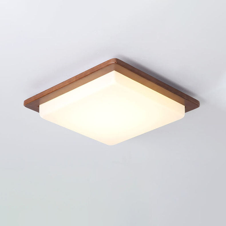 Modern Chinese Walnut Square LED Ceiling Light Fixture