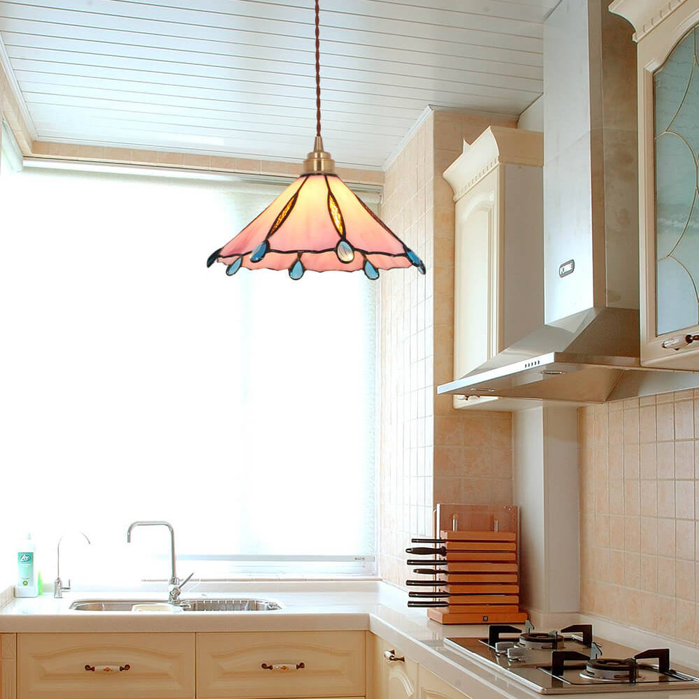 Vintage Tiffany Stained Glass Umbrella Pendant Light - 1-Light Fixture for Home Decor